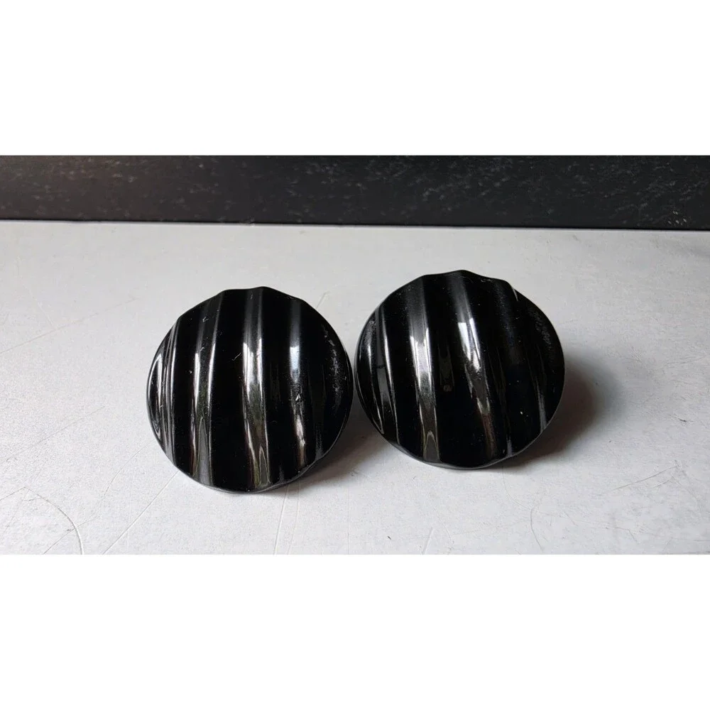 Black Wavy Circular Stud Earrings Vintage Costume Jewelry READ Description